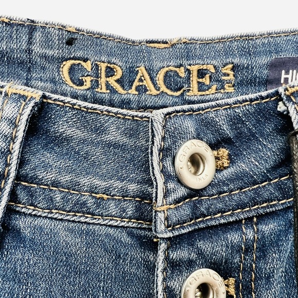 NWT GRACE in LA Women's Flare Leg Buttons High Rise Stretch Blue Denim Jeans 26 - Picture 5 of 16